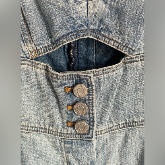 Rebecca Taylor Blue Denim Button Front Dress XL 90s Revival Cutout Waist Midi - Picture 4 of 14